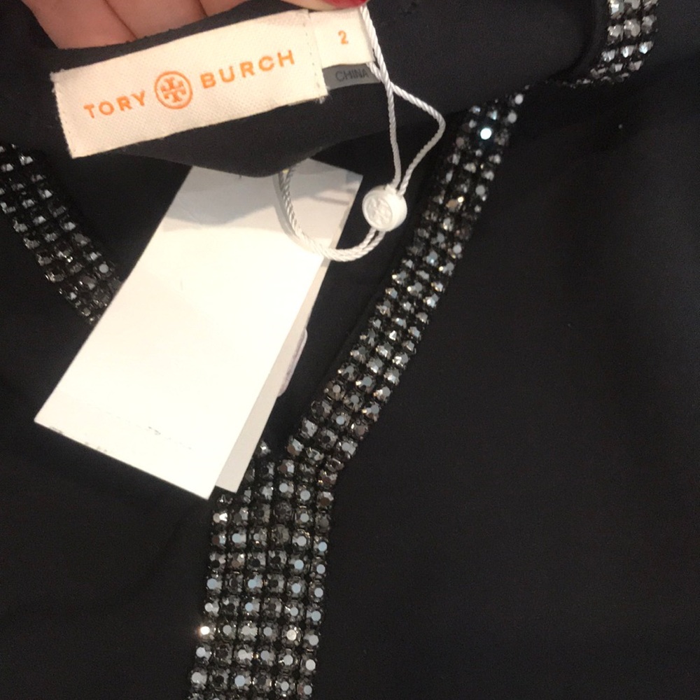 Tory Burch Black Mallet Embellished Silk Blouse - Picture 5 of 5